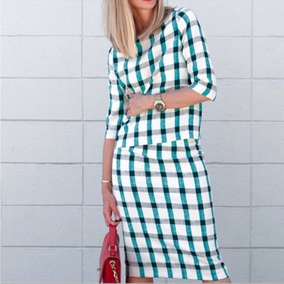 Zara green and white plaid pencil midi skirt - Picture 2 of 6